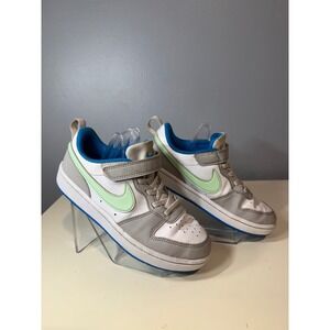 Nike Court Borough Low 2 Kids Shoes White Light Green Blue Hook Loop Size 1.5Y
